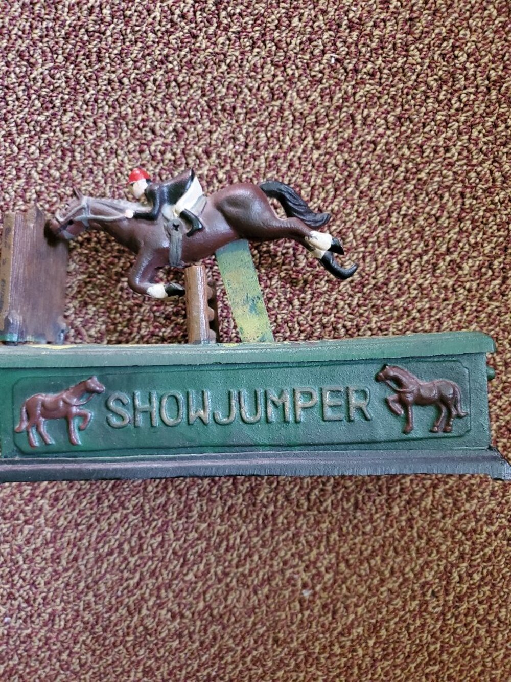 Vintage Cast Iron Show Jumper Horse Coin Bank